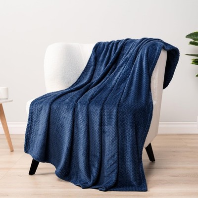 Soft Fleece Navy Blue Throw Blanket for Couch Lightweight Plush