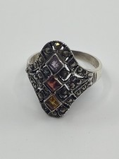 Sterling Silver 925 Citrine Amethyst Ruby Rhinestone Gemstone Ring Size 7.75