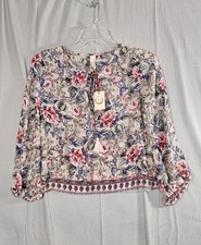 NWT! Raga Women's SHEER Floral Boho Long Sleeve Peasant Top Sz XS Anthropologie