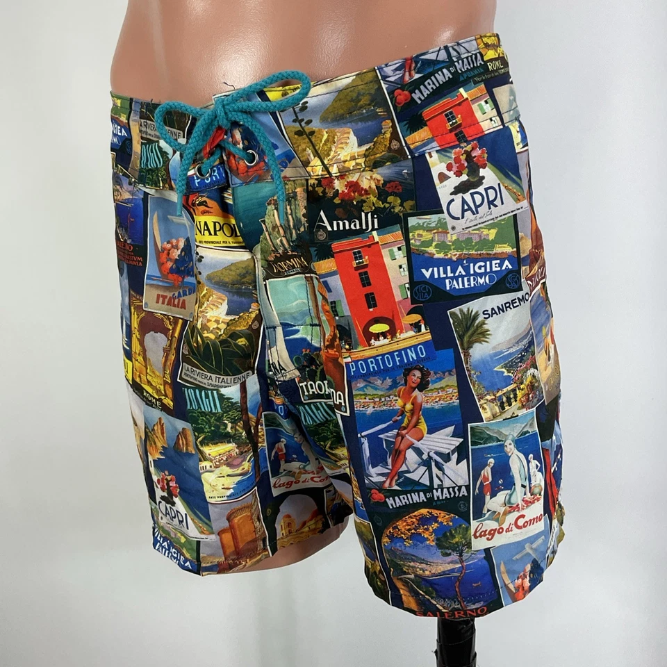 Bañador Sauvage California para hombre con tarjeta postal italiana 100 % nailon talla 36 AOP Foto 4 de 4
