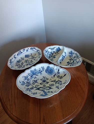 Blue Danube Set Of 3 Oval Serving Bowls3  10",  11" Dividedl, 11 1/2" Footed 