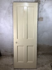 27 5/8"X 77 1/8" 1930s Internal Painted Pitch Pine Four Panel Door 2over2 Old