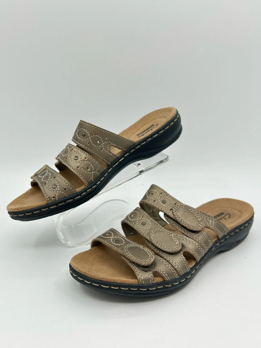 Clarks Leisa Cacti Sandali Ciabatta Donna In Pelle Nera Con Plantare Ortholite, Tacco 3,4 Cm, Taglia 38