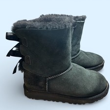 Girls UGG Mini Bailey Bow II Boots- Black Suede, Size 1 US Kids