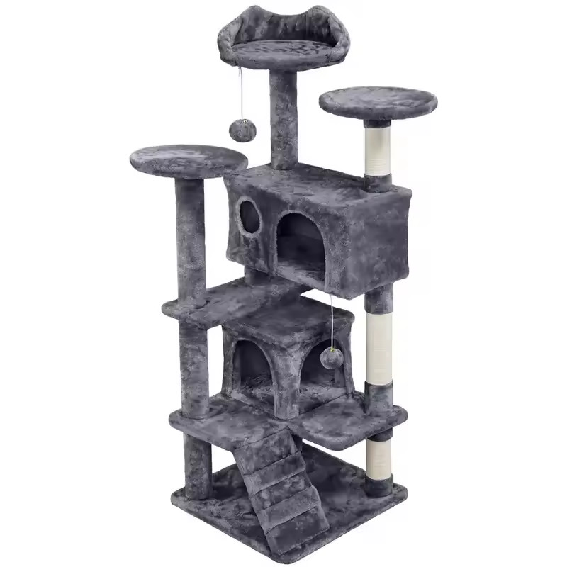 Arbre à chat géant de 136cm avec griffoir en sisal et niche confort pour grand chat