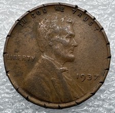 1937-Philadelphia LINCOLN WHEAT CENT PENNY Damage Or Error?
