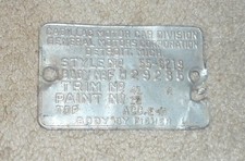 Vintage 1955 Cadillac Fisher Body Aluminum Body Style Tag Plate 55-6219 Vintage 1955 Cadillac Fisher Body Aluminum Body Style Tag Plate 55-6219