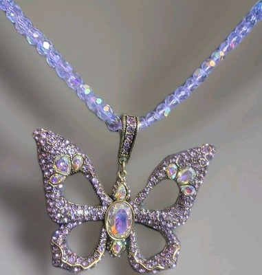 Heidi Daus Butterfly Lariat Necklace 66'' Lavender Crystal Statement NIB