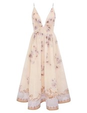 Zimmermann New Lilac Print V-Neck Midi Spaghetti Strap Puff Fairy Dress