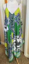 MLLS GABRIELLE BRIGHT FLORAL HANDKERCHIEF HEM SPAGHETTI STRAP DRESSES NWT SZ L