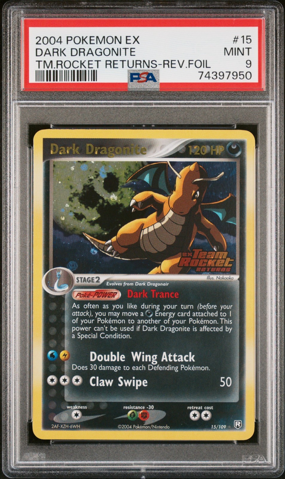 Pokemon Dark Dragonite PSA 9 Reverse Holo 2004 EX Team Rocket Returns 15/109