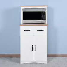 White Wooden Kitchen Cabinet Pantry Storage Microwave Cabinet with Storage Drawe