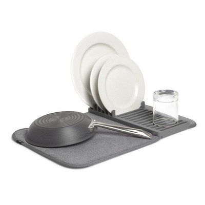 Dish Rack Microfiber Drying Mat Space Saving Foldable Gray Umbra Udry Design