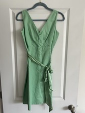 J.Crew mint green satin belt dress with zipper closure. Size: 12P  100% Cotton