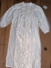 Vtg KOMAR Maxi Nightgown Womens M White Satin Fleece Lace New With Flaws Read