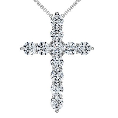 F/VS 1.25Ct Diamond Cross 14k Gold 18'' Necklace 1'' Tall Lab Grown
