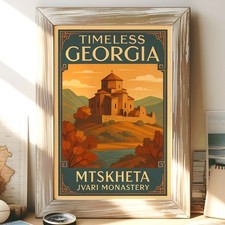Jvari Monastery Poster - Vintage Art Deco Wall Art Print, Mtskheta Georgia