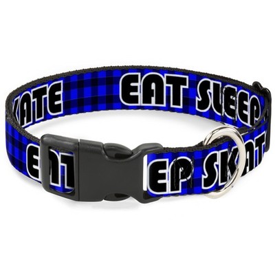 Plastic Clip Collar EAT SLEEP SKATE Buffalo Plaid Blue Medium 11-16.5''
