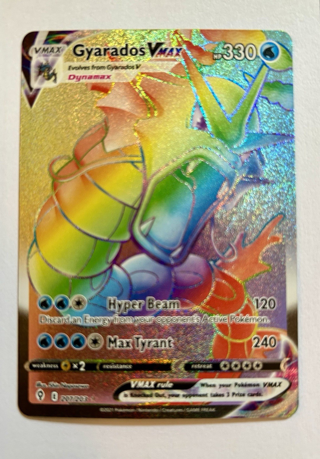 Pokemon Gyarados VMAX 207/203 Evolving Skies Secret Rare Full Art Holo
