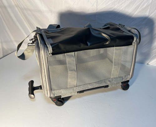 Gray Fabric Soft-Sided Wheeled Pet Carrier Bag with Telescoping Handle