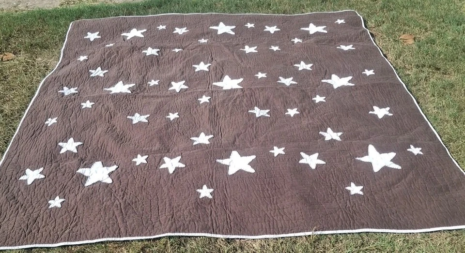 Rare Pottery Barn Kids Shining Star 2010 Queen Brown White Border Quilt 86 x 86 - Image 3 of 4
