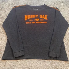 Mossy Oak Sweatshirt Men XL Gray Thermal Waffle Knit Pullover Crewneck Hiking