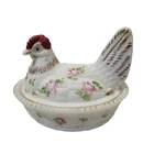 Westmoreland Charleton Hen on Nest Chicken Milk Glass Hand Painted 6in Vintage