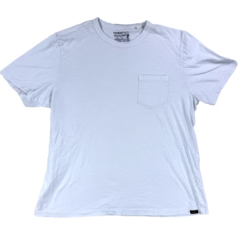 Mens Faherty Shirt White Sunwashed Regenerative Pocket Tee Slub Knit Organic L