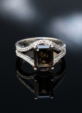 Natural Smoky Quartz 925 Sterling Silver Engagement Ring Customize Ring Size