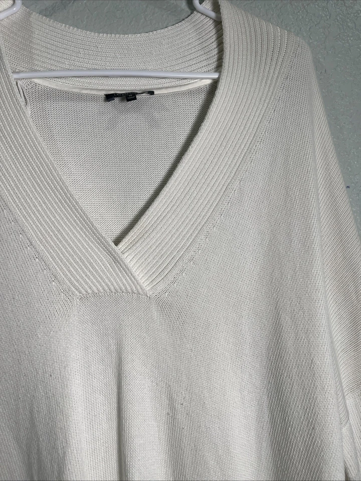 Lafayette 148 Sweater Top Womens M White Silk Blend Knit V Neck Oversized Tunic - Image 2 of 4