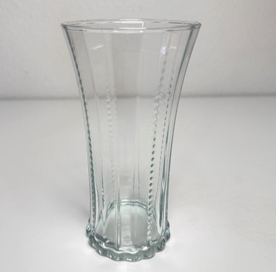 Pier 1 Kara Highball Glass Tall Beaded Foot Flared Multi-Sided Faceted Clear