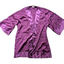 Vtg VICTORIA'S SECRET Gold Label Purple Floral Paisley Embossed Satin Robe SZ M