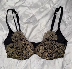 Agent Provocateur Soiree &ldquo;Liu Liu&rdquo; Black Gold Lace Balconette Bra 36DD 