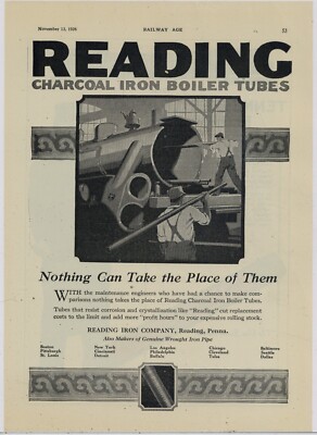 1926 Reading Iron Co. Ad: Charcoal Iron Boiler Tubes - Reading, Pennsylvania