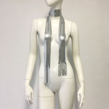 Metal Shiny Fringe Neck Tie Scarf Thin Neckerchief Skinny Long Glitter Club Chic