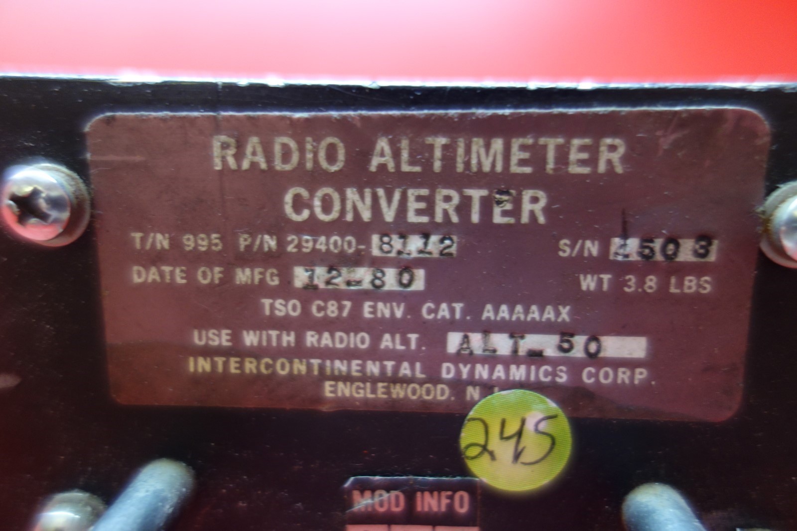 Intercontinental Dynamics Radio Altimeter Converter PN 294008112 eBay