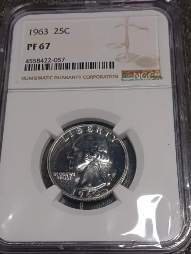 👉1963 NGC PF67 90% SILVER PROOF WASHINGTON QUARTR GREAT EYE APPEAL 25c WHITE 