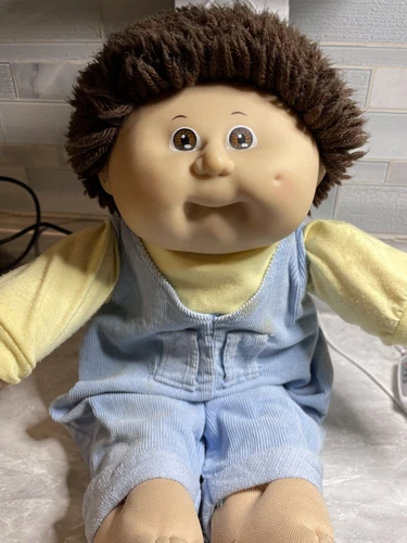 Vintage Vinyl Head Cabbage Patch Doll 1985 Brown Eyes Brown Hair 1 Dimple Boy