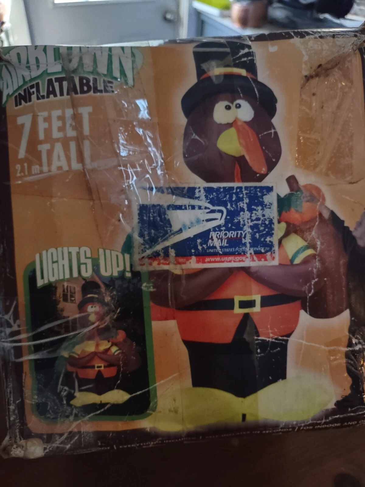 2005 Gemmy Airblown Inflatable 7 Ft Turkey Pilgrim Thanksgiving Yard Light Decor