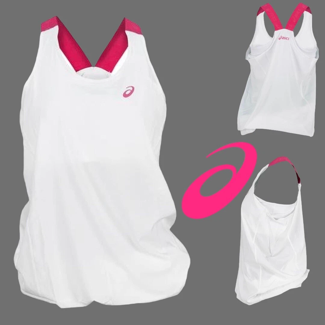 ASICS Women's Tank Top Sports Tennis Break Logo Tank Top - White - Performance