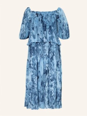 ganni blue tiered dress GANNI Blue Floral Dress