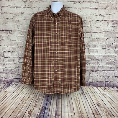 L.L. Bean Shirt Wine Brown Plaid Button Long Sleeve Heavy Weight Mens Large