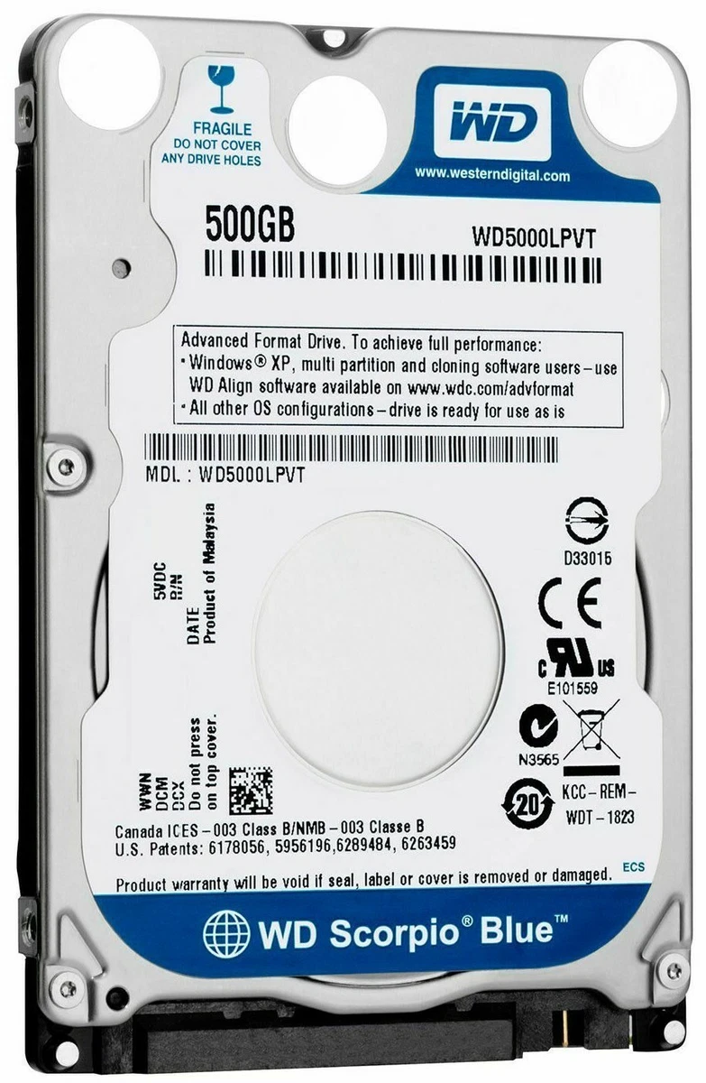 Disque Dur WD Bleu Scorpio WD5000LPVT 500GB 5400U/Min SATA II 8MB 7mm