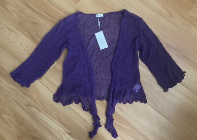 Damen Menuett Petite 3/4-Ärmel gehäkelt grün offen vorne Cardigan Einheitsgröße neu mit Etikett