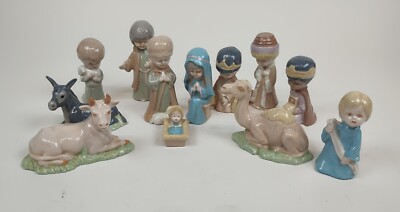 Vintage Ceramic Nativity Set Mold Children Manger Hand Painted 12 Pcs 4''
