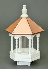 Bird Feeder Small White with Spindles and a Copper Roof Amish-made in USA