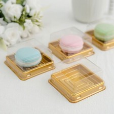 50 Gold 3" Square Mini Cupcake Boxes Clear Dome Plastic FAVOR HOLDERS Events