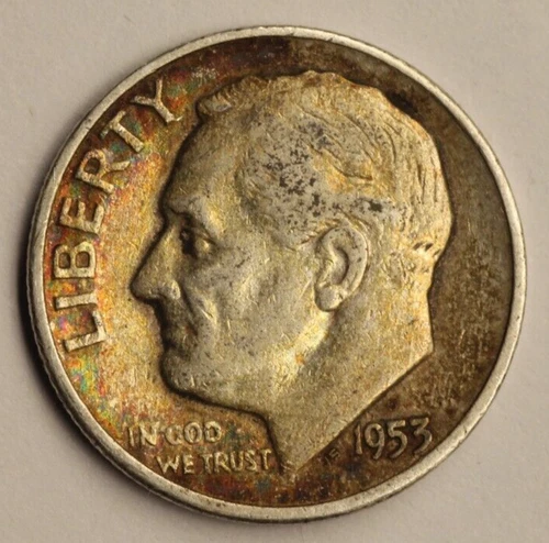 1953 Roosevelt  Dime UNC/AU Toning Rainbow