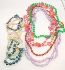 Lot Multi-color Plastic Fixed Bead 7 Bracelets /5 Necklaces Flowers Hearts Play