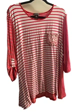 Multiples Woman's Shirt 1X  3/4 Sleeves Red White Stripes ADORABLE !!